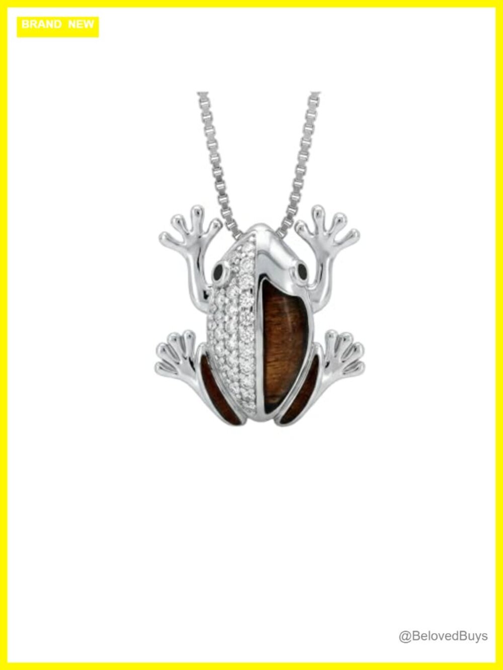 925 Sterling Silver Hawaiian Frog Pendant Necklace Koa Wood or Blue Opal Inlay